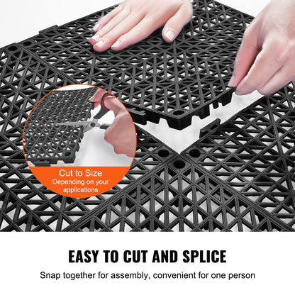 VEVOR Modular Interlocking Cushion, 50 Pack 30 x 30 cm Splicing Drainage Mats, PVC Interlocking Drainage Floor Tiles, Non-Slip Drainage Holes for Restroom, Bathroom, Kitchen, Pool, Wet Area, Black