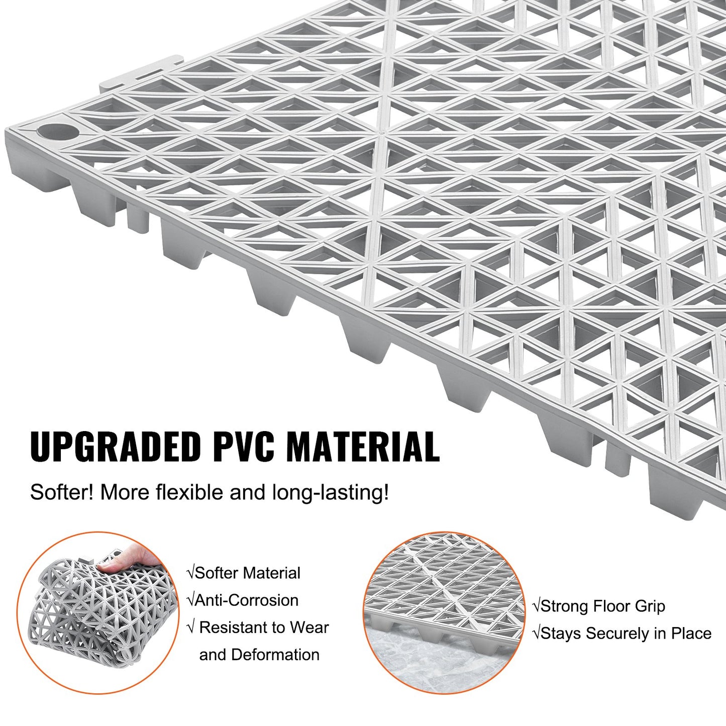 VEVOR Modular Interlocking Cushion, 50 Pack 30 x 30 cm Splicing Drainage Mats, Soft PVC Interlocking Drainage Floor Tiles, Non-Slip Drainage Holes for Restroom, Bathroom, Kitchen, Pool, Wet Area, Gray