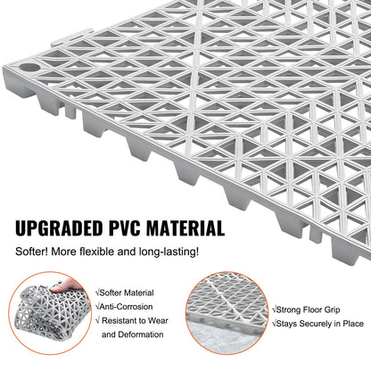 VEVOR Modular Interlocking Cushion, 50 Pack 30 x 30 cm Splicing Drainage Mats, Soft PVC Interlocking Drainage Floor Tiles, Non-Slip Drainage Holes for Restroom, Bathroom, Kitchen, Pool, Wet Area, Gray