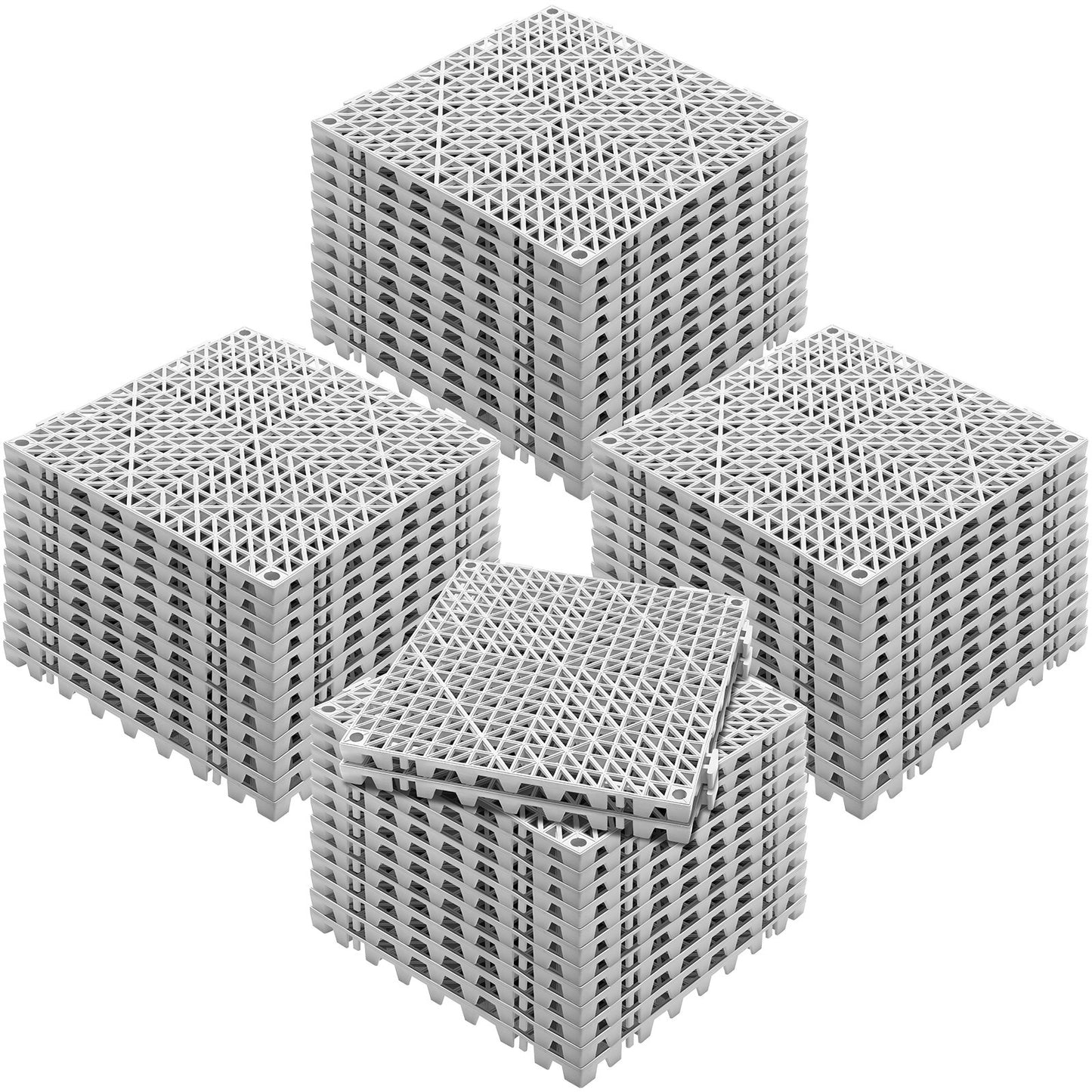 VEVOR Modular Interlocking Cushion, 50 Pack 30 x 30 cm Splicing Drainage Mats, Soft PVC Interlocking Drainage Floor Tiles, Non-Slip Drainage Holes for Restroom, Bathroom, Kitchen, Pool, Wet Area, Gray