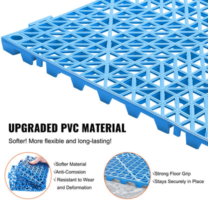 VEVOR Modular Interlocking Cushion, 55 Pack 30 x 30 cm Splicing Drainage Mats, Soft PVC Interlocking Drainage Floor Tiles, Non-Slip Drainage Holes for Restroom, Bathroom, Kitchen, Pool, Wet Area, Blue
