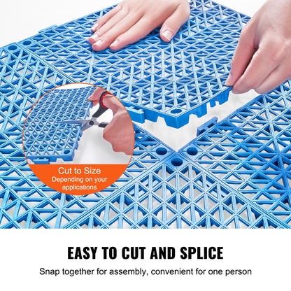 VEVOR Modular Interlocking Cushion, 55 Pack 30 x 30 cm Splicing Drainage Mats, Soft PVC Interlocking Drainage Floor Tiles, Non-Slip Drainage Holes for Restroom, Bathroom, Kitchen, Pool, Wet Area, Blue