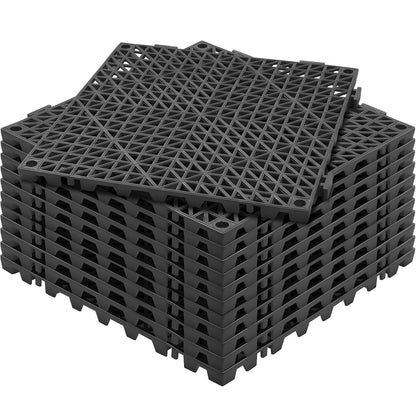 VEVOR Modular Interlocking Cushion, 12 Pack 30 x 30 cm Splicing Drainage Mats, PVC Interlocking Drainage Floor Tiles, Non-Slip Drainage Holes for Restroom, Bathroom, Kitchen, Pool, Wet Area, Black