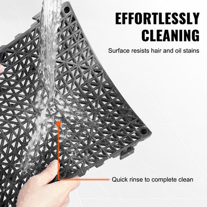 VEVOR Modular Interlocking Cushion, 12 Pack 30 x 30 cm Splicing Drainage Mats, PVC Interlocking Drainage Floor Tiles, Non-Slip Drainage Holes for Restroom, Bathroom, Kitchen, Pool, Wet Area, Black