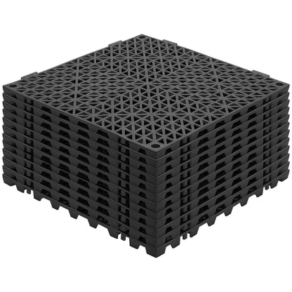 VEVOR Modular Interlocking Cushion, 12 Pack 30 x 30 cm Splicing Drainage Mats, PVC Interlocking Drainage Floor Tiles, Non-Slip Drainage Holes for Restroom, Bathroom, Kitchen, Pool, Wet Area, Black