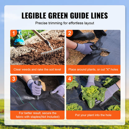 VEVOR Weed Barrier Landscape Fabric, 3.28*164FT Heavy Duty Garden Weed Fabric, Woven PP Weed Control Fabric, Driveway Fabric, Geotextile Fabric for Landscaping, Ground Cover, Weed Blocker Weed Mat