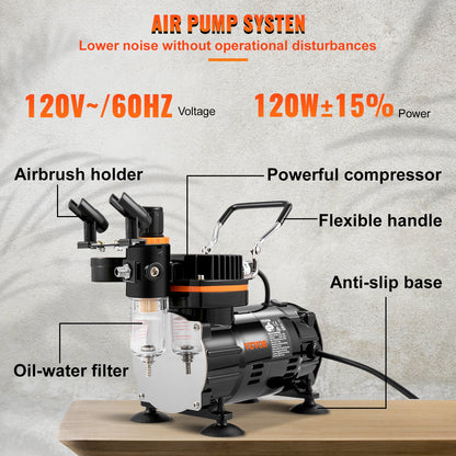 VEVOR Airbrush Kit Dual-action Airbrush Compressor Art Nail Tattoo Makeup Model