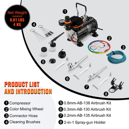 VEVOR Airbrush Kit Dual-action Airbrush Compressor Art Nail Tattoo Makeup Model