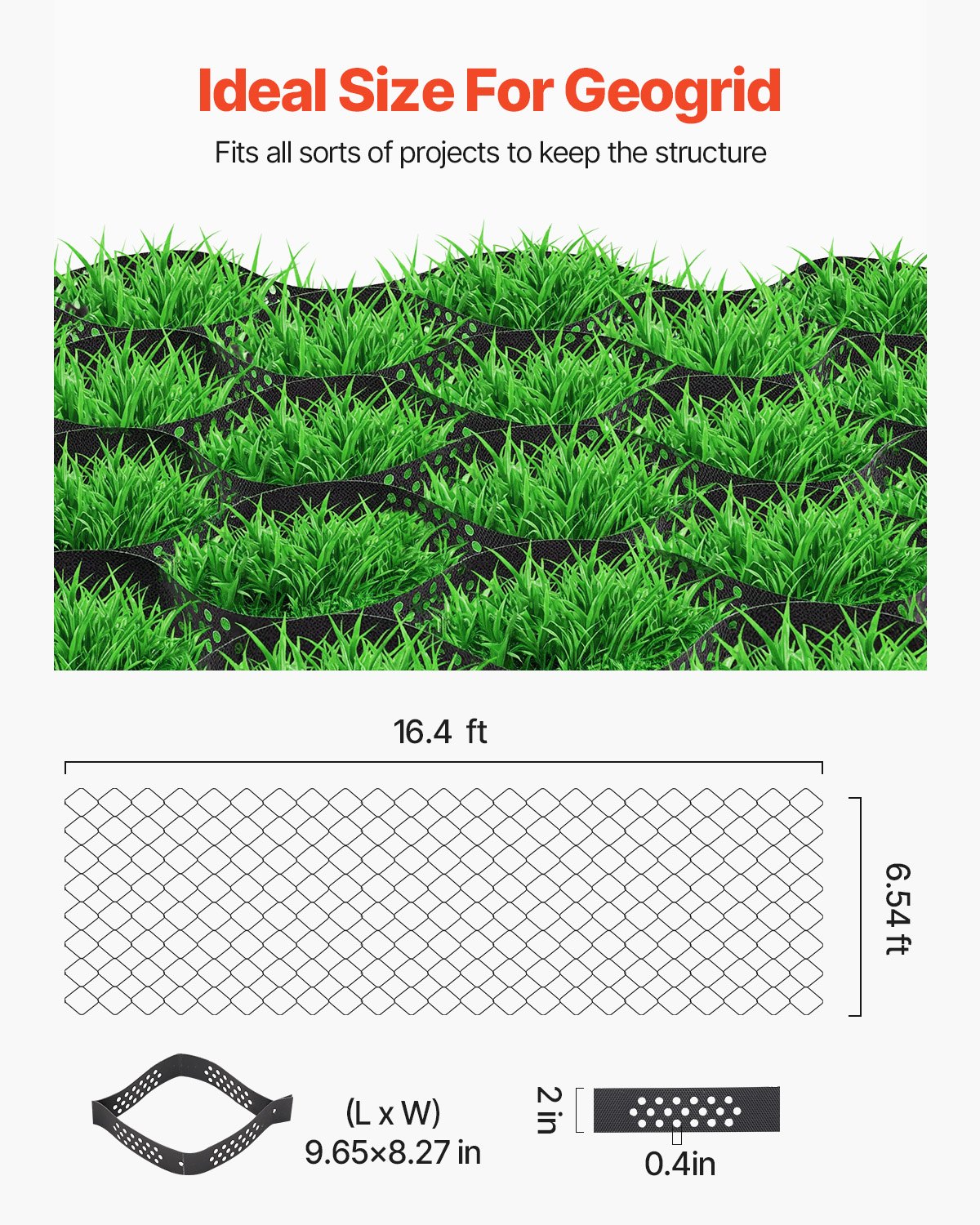 VEVOR Ground Grid 2-Inch Depth Geocell Grid 16.4x6.5FT / 5000x1980mm for Gravel