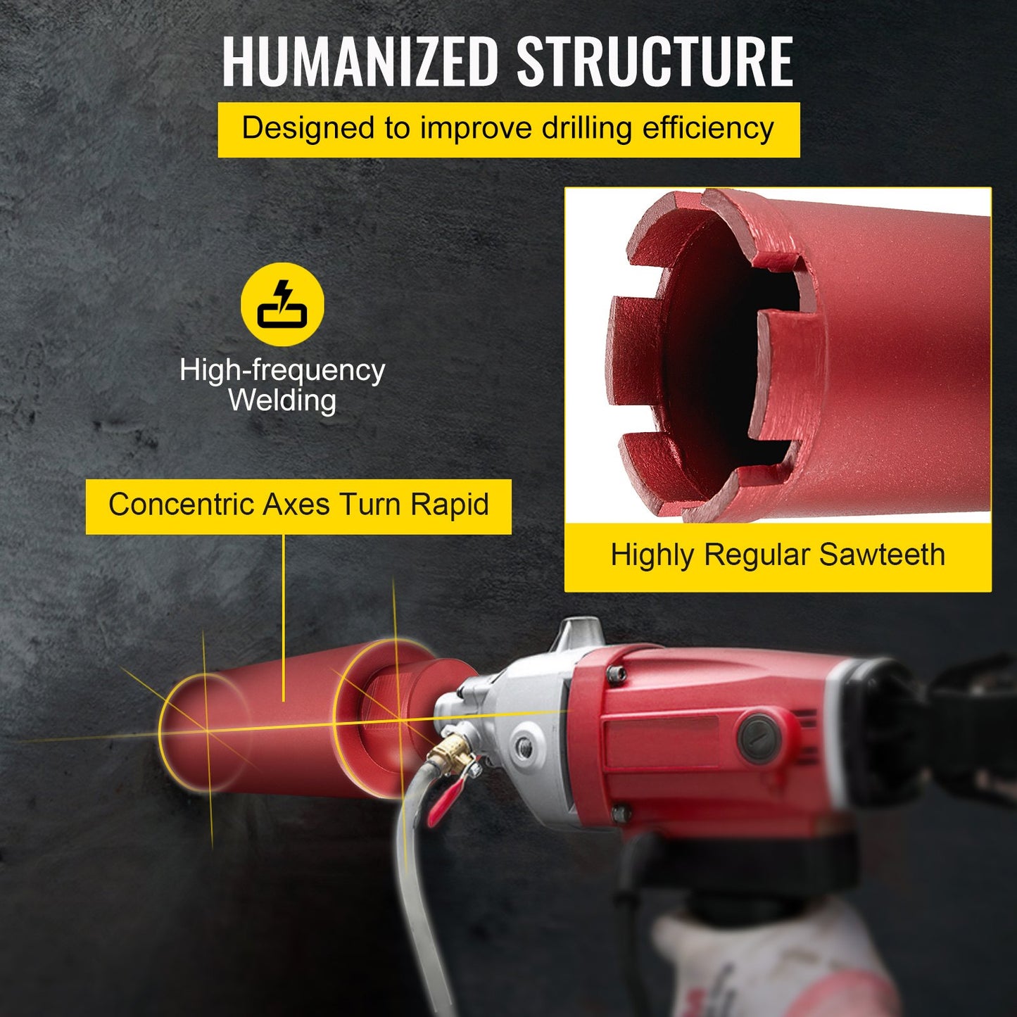 VEVOR Dry Diamond Core Drill 2.5"/ 63mm Dia. Hole Cutter for Concrete Masonry