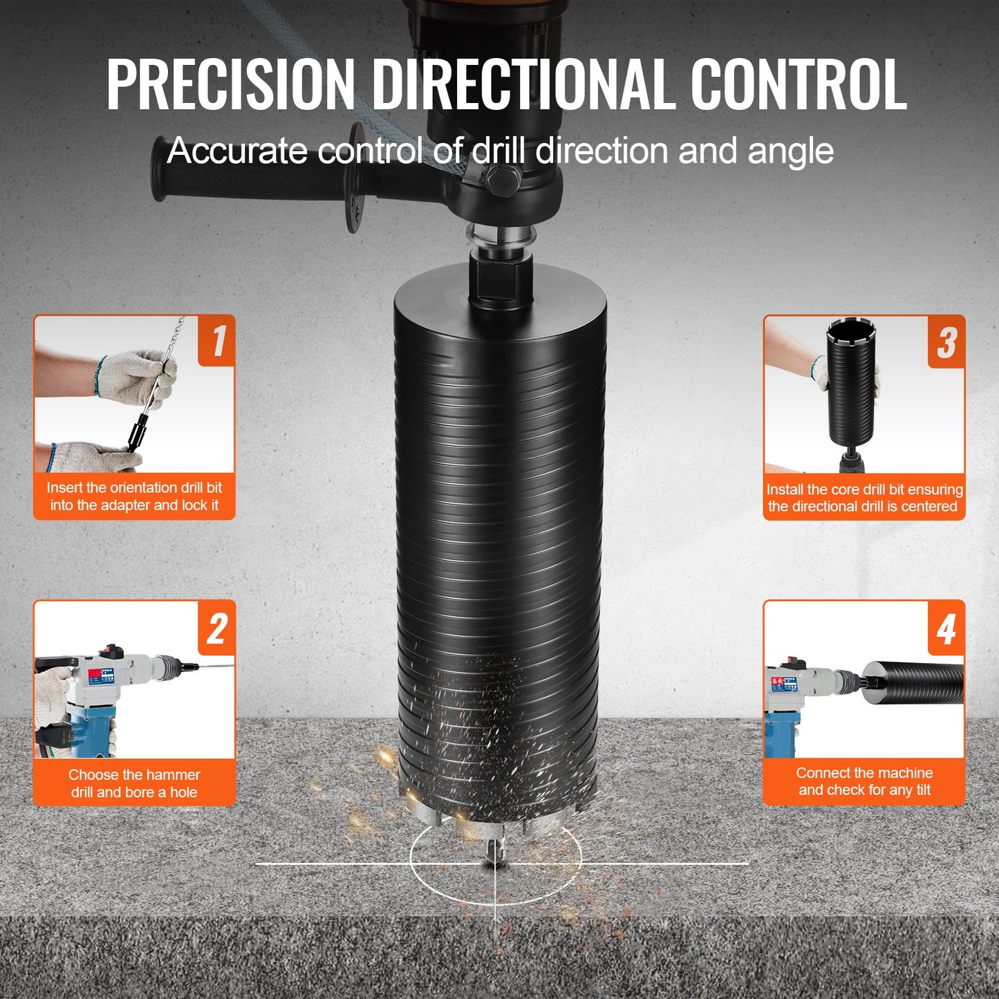 VEVOR Core Drill Bit, 4" Wet/Dry Diamond Core Drill Bits for Brick and Block, Concrete Core Drill Bit with Pilot Bit Adapter and Saw Blade, 9.5" Drilling Depth, 5/8"-11 Inner Thread, Laser Welding