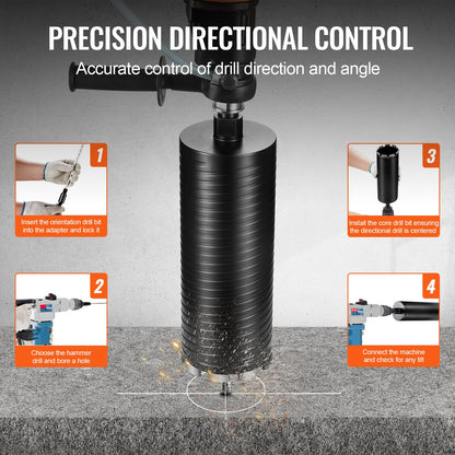 VEVOR Core Drill Bit, 4" Wet/Dry Diamond Core Drill Bits for Brick and Block, Concrete Core Drill Bit with Pilot Bit Adapter and Saw Blade, 9.5" Drilling Depth, 5/8"-11 Inner Thread, Laser Welding
