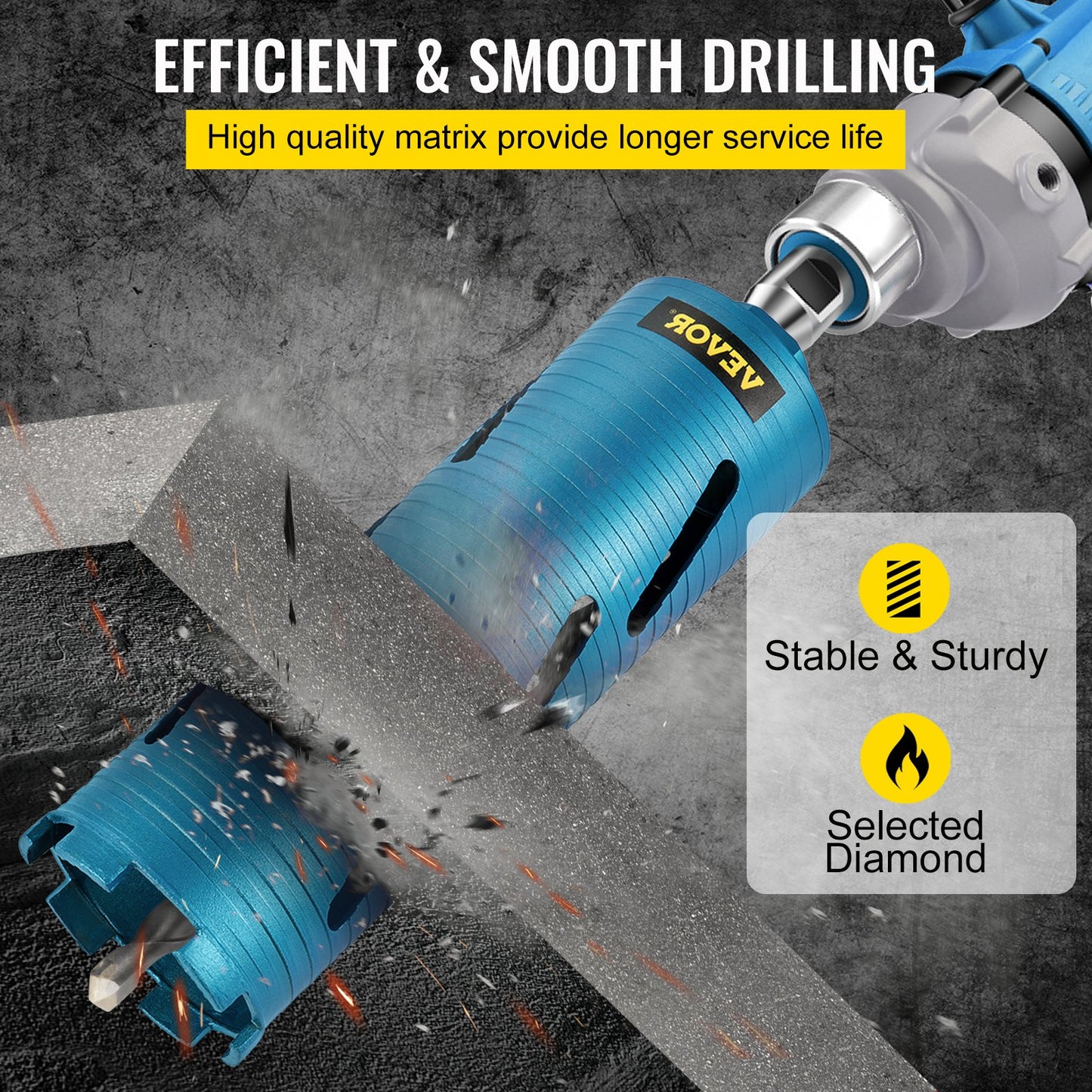 VEVOR Dry Core Drill Bit,  88.9 mm Diameter 11 Threaded, 241.3mm Depth Diamond Coring Bore Tool with a Pilot Bit &  Blade, Masonry Hole Saw Bits for Hard Concrete Brick