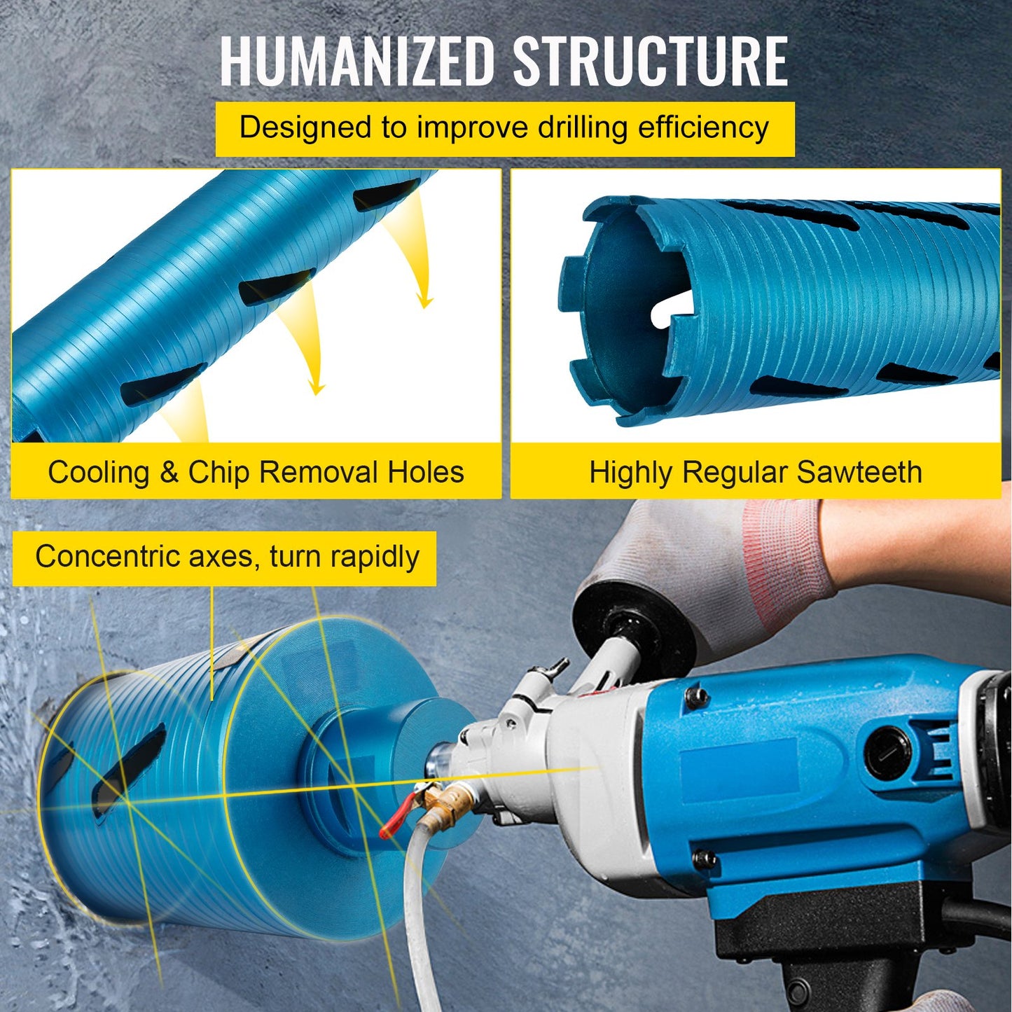 VEVOR Dry Core Drill Bit,  88.9 mm Diameter 11 Threaded, 241.3mm Depth Diamond Coring Bore Tool with a Pilot Bit &  Blade, Masonry Hole Saw Bits for Hard Concrete Brick