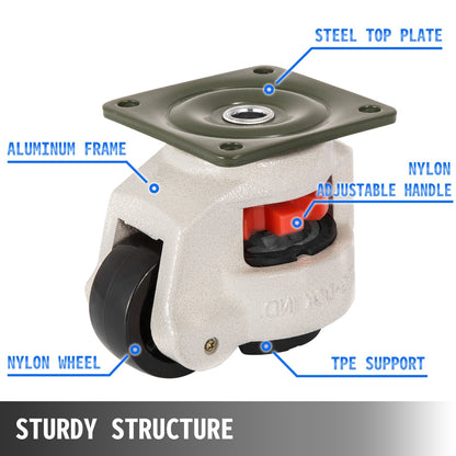 VEVOR 4 Pack Leveling Casters GD-60F Plate Mounted Footmaster Leveling Caster 551kg per Leveling Caster Wheels Nylon Wheel and NBR Pad(GD-60F)