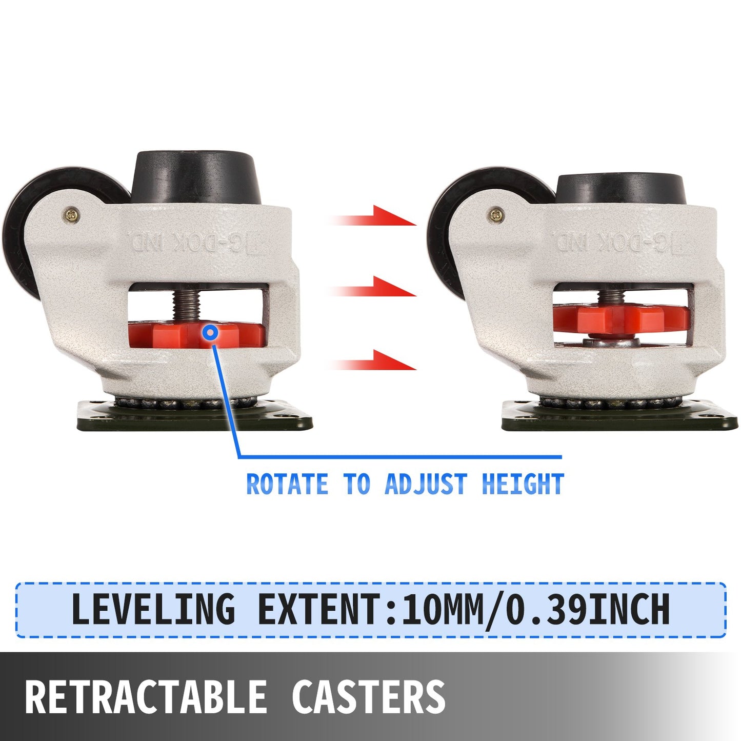 VEVOR 4 Pack Leveling Casters GD-60F Plate Mounted Footmaster Leveling Caster 551kg per Leveling Caster Wheels Nylon Wheel and NBR Pad(GD-60F)