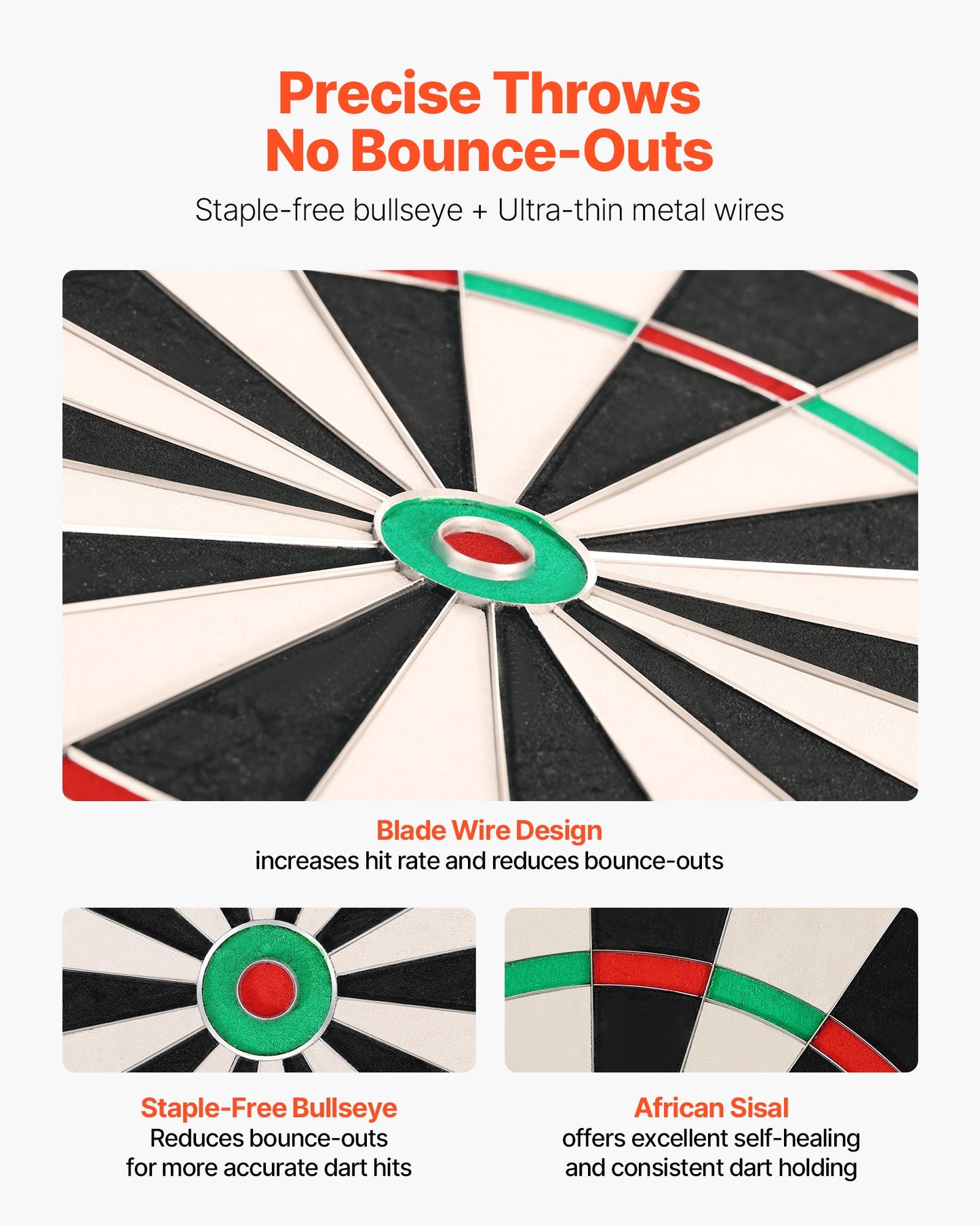 VEVOR Dart Board, High-Grade Self-Healing Sisal Fiber Dartboard with Staple-Free Bullseye, Blade Wire & Rotating Number Ring, 450mm Professional Dartboard for Home Party Game Room (Darts Not Included)