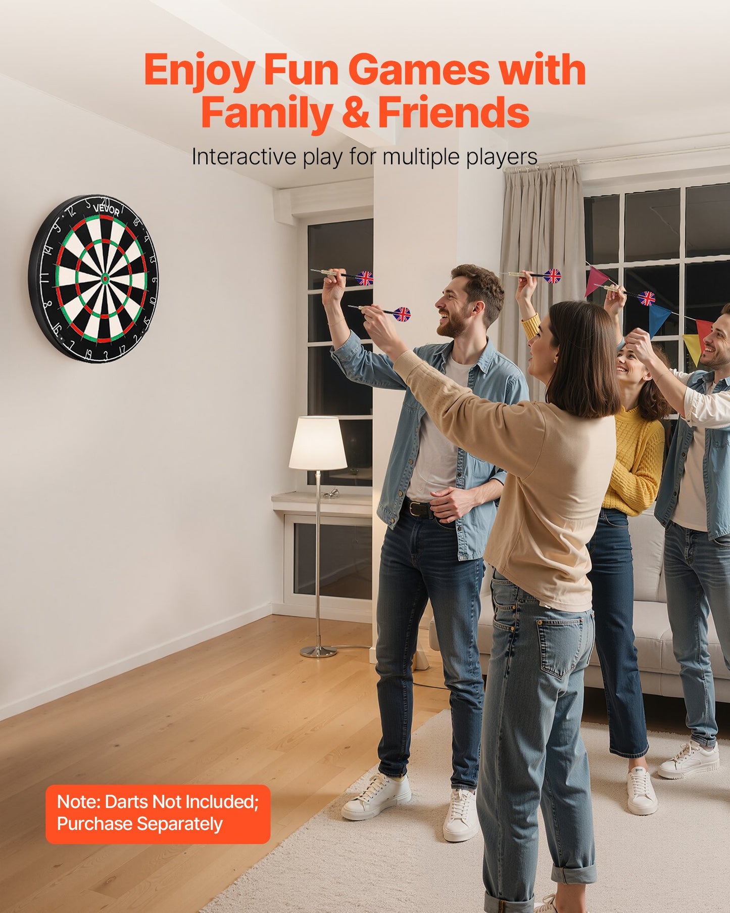 VEVOR Dart Board, High-Grade Self-Healing Sisal Fiber Dartboard with Staple-Free Bullseye, Blade Wire & Rotating Number Ring, 450mm Professional Dartboard for Home Party Game Room (Darts Not Included)