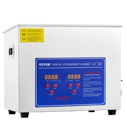 VEVOR Ultrasonic Cleaner 10L Jewelry Cleaning with Digital Timer Ultrasonic Cleaning Machine for Jewellery Rings Watches Eyeglasses Dentures Coins Metal Parts Commercial and Home Use Silver
