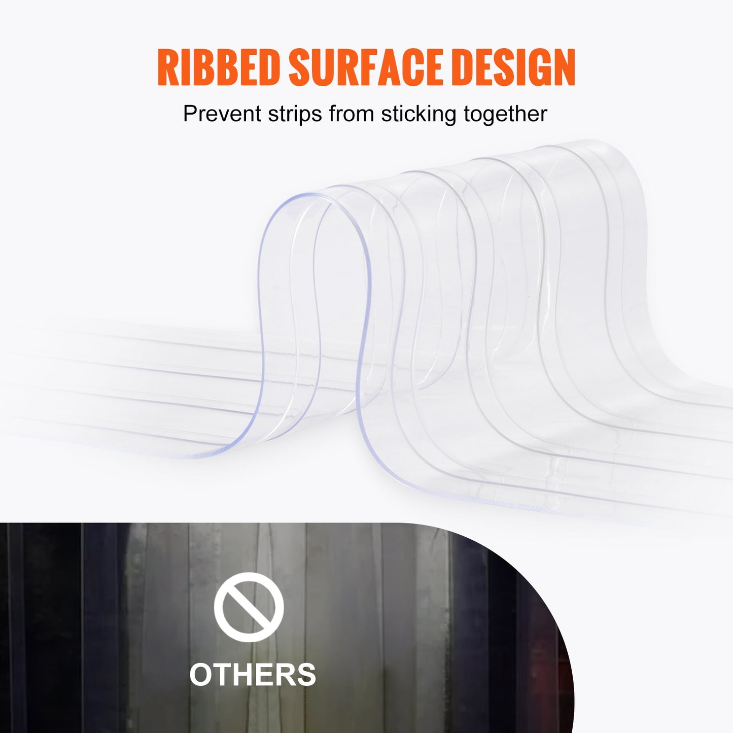 VEVOR Strip Curtain, 4572 cm Length x 20 cm Width x 2 mm Thickness, Clear Ribbed PVC Curtain Strip Door Bulk Roll, Plastic Door Strips for Doorways of Supermarket, Garage, Warehouse, Barn, Pet House