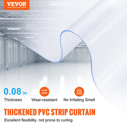 VEVOR Strip Curtain, 150' Length x 8" Width x 0.08" Thickness, Clear PVC Smooth Curtain Strip Door Bulk Roll, Plastic Door Strips for Doorways of Supermarket, Garage, Warehouse, Barn, Pet Animal House
