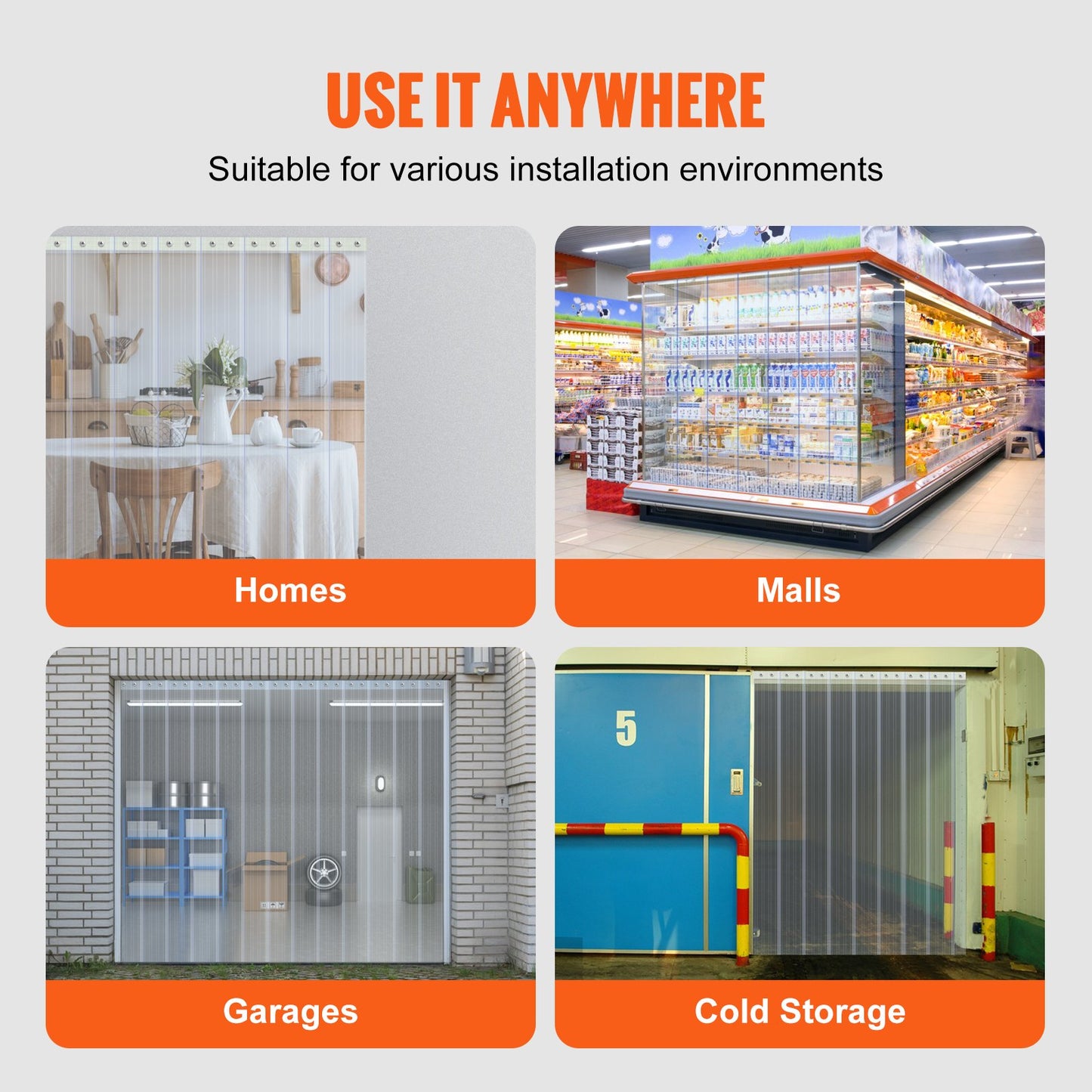 VEVOR Strip Curtain, 164' Length x 8" Width x 0.08" Thickness, Clear Ribbed PVC Curtain Strip Door Bulk Roll, Plastic Door Strips for Doorways of Supermarket, Garage, Warehouse, Barn, Pet Animal House