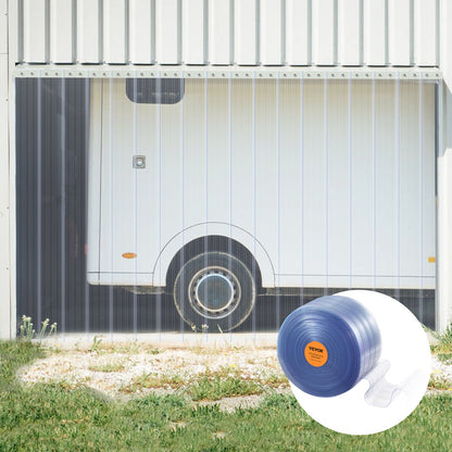 VEVOR Strip Curtain, 164' Length x 8" Width x 0.08" Thickness, Clear Ribbed PVC Curtain Strip Door Bulk Roll, Plastic Door Strips for Doorways of Supermarket, Garage, Warehouse, Barn, Pet Animal House