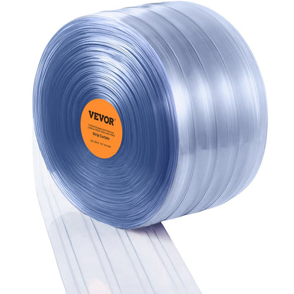 VEVOR Strip Curtain, 164' Length x 8" Width x 0.08" Thickness, Clear Ribbed PVC Curtain Strip Door Bulk Roll, Plastic Door Strips for Doorways of Supermarket, Garage, Warehouse, Barn, Pet Animal House