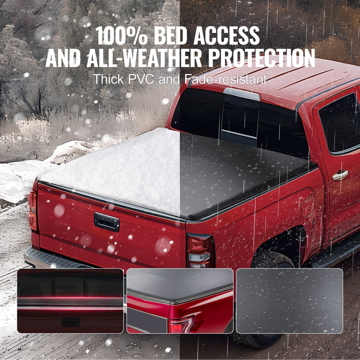 VEVOR Truck Bed Cover, Roll Up Truck Bed Tonneau Cover, Compatible with 2019-2024 Chevy Silverado GMC Sierra 1500 (NOT FIT 19-24 Classic) Bed, for 1.8m x 1.6m Bed, Soft PVC, Roll Up Tonneau Cover