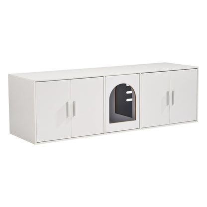 VEVOR Cat Litter Box Enclosure Wooden Litter Box Furniture Hidden 57.9" White