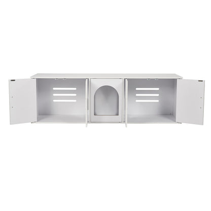 VEVOR Cat Litter Box Enclosure Wooden Litter Box Furniture Hidden 57.9" White