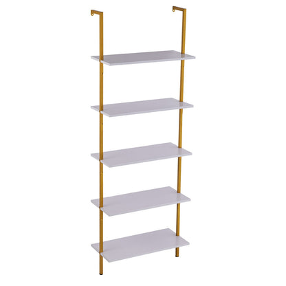 VEVOR Industrial Square Pipe Shelf 5 Tier 64x30x182.5cm Wall-Mount Gold White