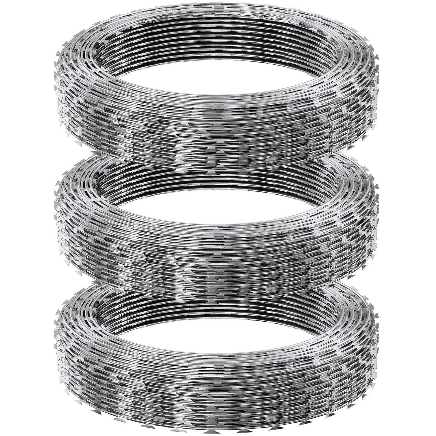 VEVOR Razor Wire Razor Barbed Wire 147ft 3Rolls Razor Wire Fencing Double Spiral