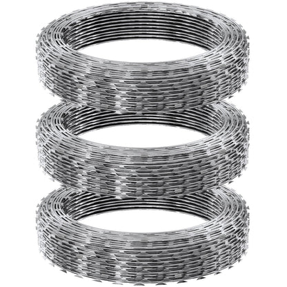 VEVOR Razor Wire Razor Barbed Wire 147ft 3Rolls Razor Wire Fencing Double Spiral