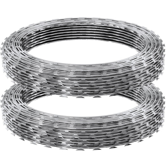 VEVOR Razor Wires, 98 ft Razor Barbed Wire, 2 Rolls Razor Wire Fencing Razor Fence, Razor Ribbon Barbed Wire Galvanized Razor Wire Fence, Rolls Razor for Garden