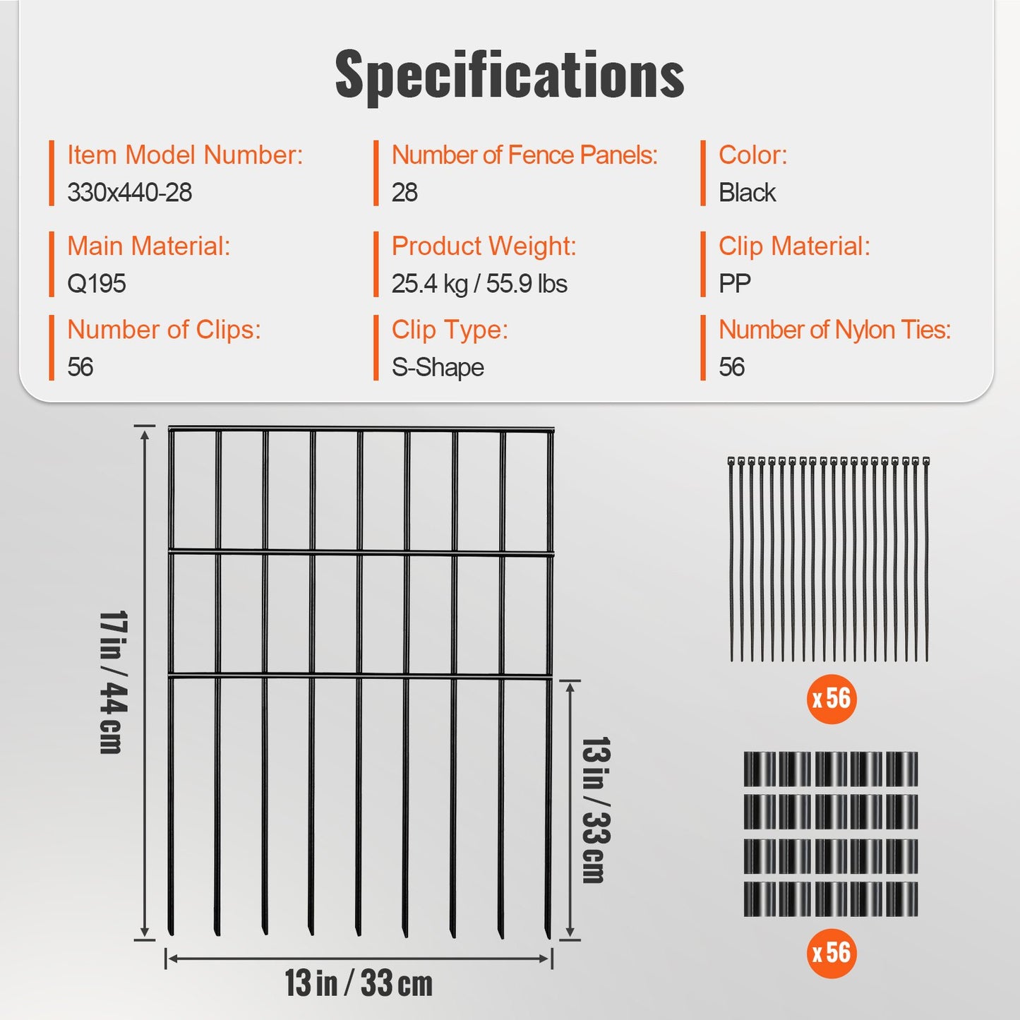 VEVOR Garden Fence, No Dig Fence 44(H)x33(L)cm Animal Barrier Fence, Underground Decorative Garden Fencing with 3.81 cm Spike Spacing, Metal Dog Fence for the Yard and Outdoor Patio, 28 Pack