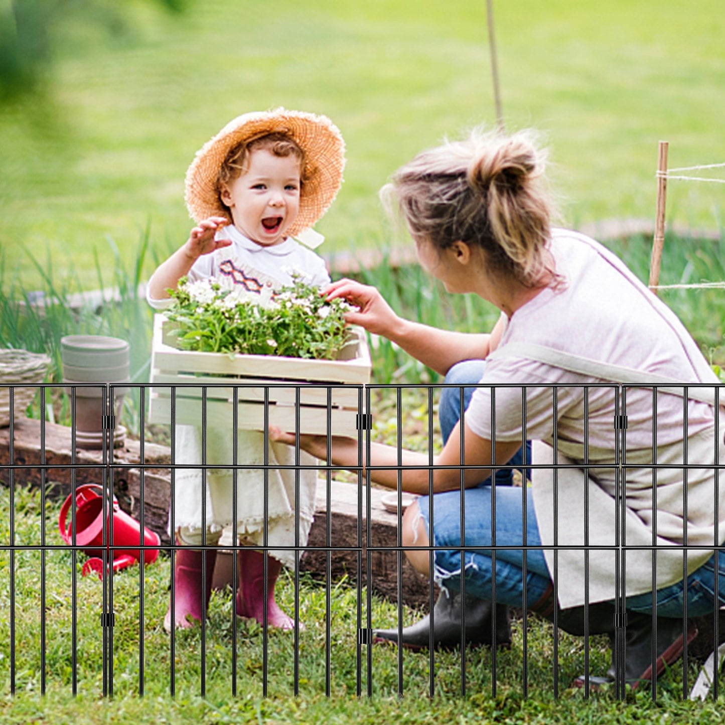 VEVOR Garden Fence, No Dig Fence 44(H)x33(L)cm Animal Barrier Fence, Underground Decorative Garden Fencing with 3.81 cm Spike Spacing, Metal Dog Fence for the Yard and Outdoor Patio, 28 Pack