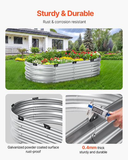 VEVOR Metal Raised Garden Bed 4x2x1 ft Outdoor Galvanized Planter Box Silver