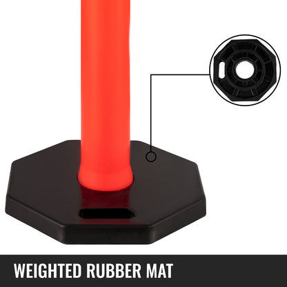 VEVOR 6Pack Traffic Delineator Posts 44 Inch Height, PE Delineator Cones Post Kit 10 inch Reflective Band, Delineators Post with Rubber Base 16 inch for Construction Sites, Facility Management etc.