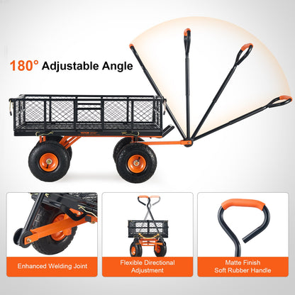 VEVOR Dump Cart, Metal Garden Dump Cart with Easy to Assemble Frame, Dump Wagon with 2-in-1 Convertible Handle, Utility Wheelbarrow 399kg Capacity, 25.4cm Tires