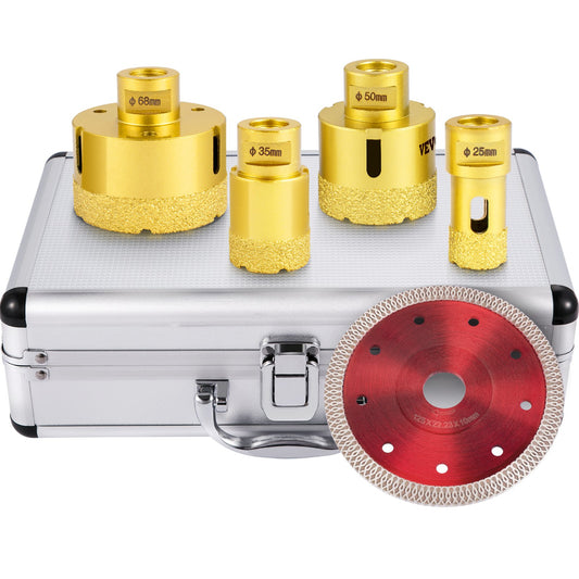 VEVOR Diamond Drill Bits 4PCS Diamond Hole Saw 25/35/50/68mm Tile Hole Saw Kit Vacuum Brazed Diamond Drill Bit 0.59in/15mm Segment Tile Hole Saw w Storage Case for Tile Ceramic Porcelain Marble Stone