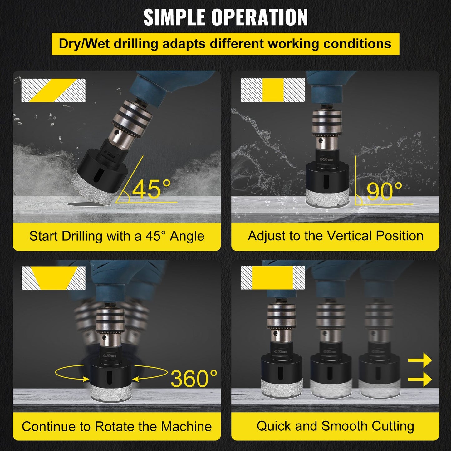 VEVOR Diamond Drill Bits 6PCS Diamond Hole Saw 20/35/40/50/55/68mm Tile Hole Saw Kit Vacuum Brazed Diamond Drill Bit 0.59in/15mm Segment Tile Hole Saw w Storage Case for Tile Ceramic Porcelain Marble