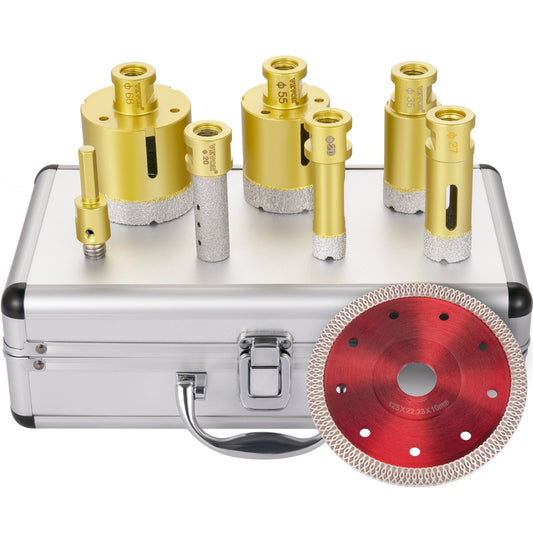 VEVOR Diamond Drill Bits 7PCS Diamond Hole Saw 20/27/35/55/68mmTile Hole Saw Kit Vacuum Brazed Diamond Drill Bit 0.59in/15mm Segment Tile Hole Saw w Storage Case for Tile Ceramic Porcelain Marble