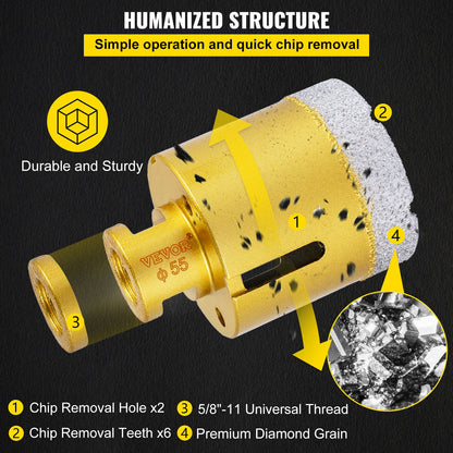 VEVOR Diamond Drill Bits 7PCS Diamond Hole Saw 20/27/35/55/68mmTile Hole Saw Kit Vacuum Brazed Diamond Drill Bit 0.59in/15mm Segment Tile Hole Saw w Storage Case for Tile Ceramic Porcelain Marble