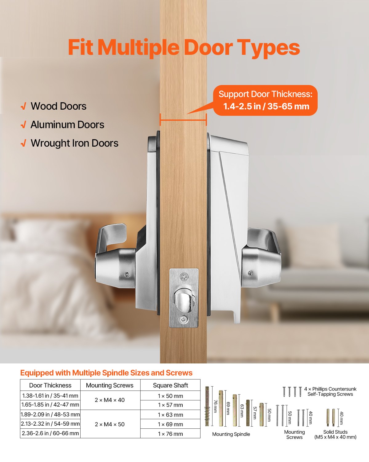VEVOR Mechanical Keyless Entry Door Lock, 14 Key Mechanical Door Lock with Keys, Mechanical Keypad Door Lock with Handle, Stainless Steel Waterproof Keyless Gate Lock, for Home Office Outdoor Garage