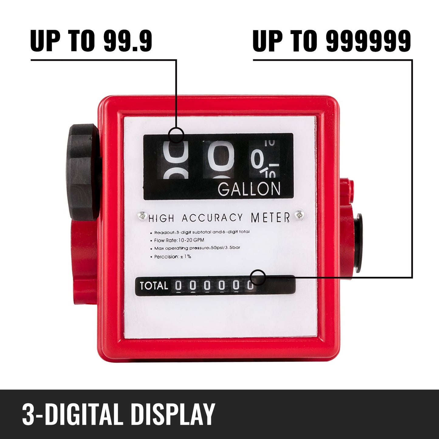 VEVOR Mechanical Fuel Meter 20 GPM Fuel Flow Meter 3-Digital Batch Display Fuel Transfer Meter 2.54 cm Diesel Fuel Flow Meter All Fuel Transfer Pumps Gasoline Flow Meter
