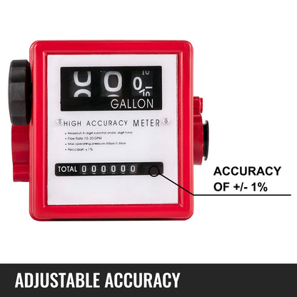 VEVOR Mechanical Fuel Meter 20 GPM Fuel Flow Meter 3-Digital Batch Display Fuel Transfer Meter 2.54 cm Diesel Fuel Flow Meter All Fuel Transfer Pumps Gasoline Flow Meter