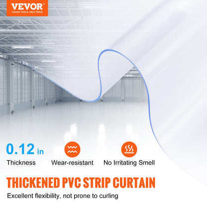 VEVOR Strip Curtain, 3048 cm L x 30.5 cm W x 3 mm Thickness, Clear PVC Smooth Curtain Strip Door Bulk Roll, Plastic Door Strips for Doorway of Supermarket, Garage, Warehouse, Barn, Pet Animal House