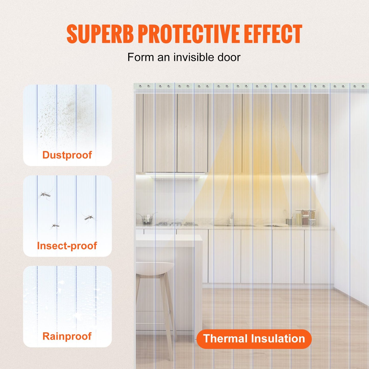 VEVOR Strip Curtain, 2286 cm L x 20 cm W x 2 mm Thickness, Clear Ribbed PVC Curtain Strip Door Bulk Roll, Plastic Door Strips for Doorways of Supermarket, Garage, Warehouse, Barn, Pet Animal House