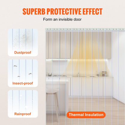 VEVOR Strip Curtain, 2286 cm L x 20 cm W x 2 mm Thickness, Clear Ribbed PVC Curtain Strip Door Bulk Roll, Plastic Door Strips for Doorways of Supermarket, Garage, Warehouse, Barn, Pet Animal House